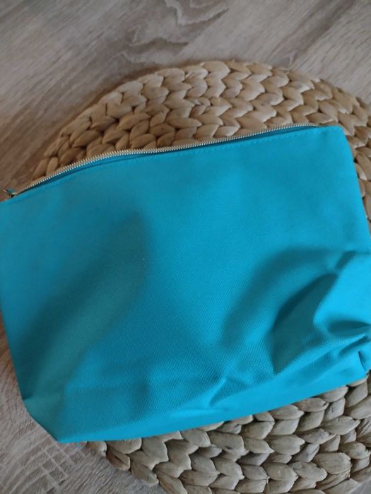 Kosmetyczka materiałowa z kieszonką, niebieska