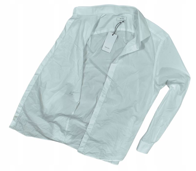 Reiss Męska Biała Koszula W Delikatne Paski / Xl