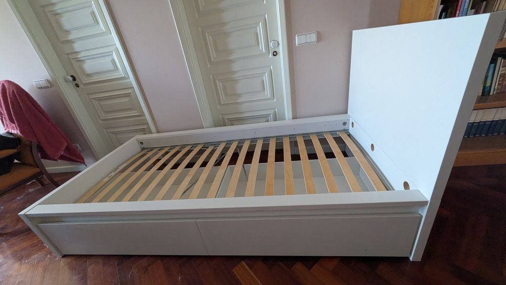 Cama IKEA MALM (90x200) Branca – Conjunto Completo c/ Estrado e Gavetões – ESTADO IMPECÁVEL!