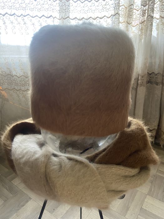 Шапка из натуральной ангоры, подростковая + шарф