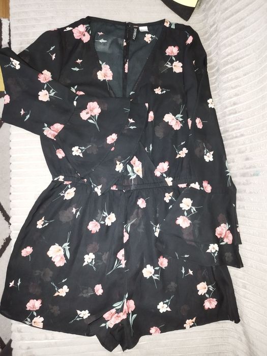 Kombinezon krótki damski 42 h &m czarny kwiaty