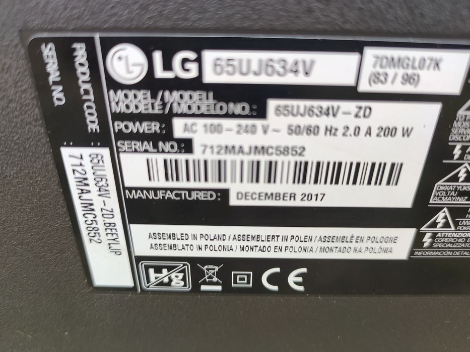 Telewizor LG 65 cali uszkodzony