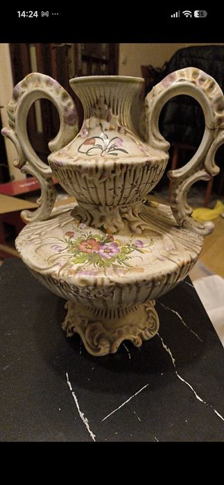 Peça decorativa antiga em cerâmica/faiança – duas asas