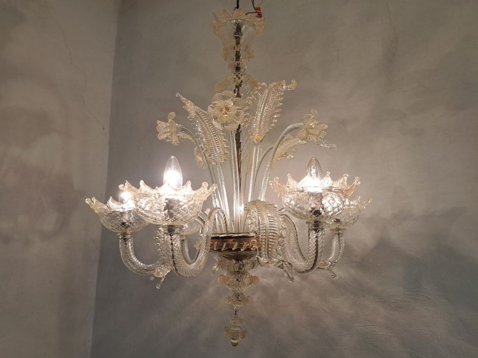 Żyrandol szklany Murano kwiaty żonkile Italy Włochy włoski.