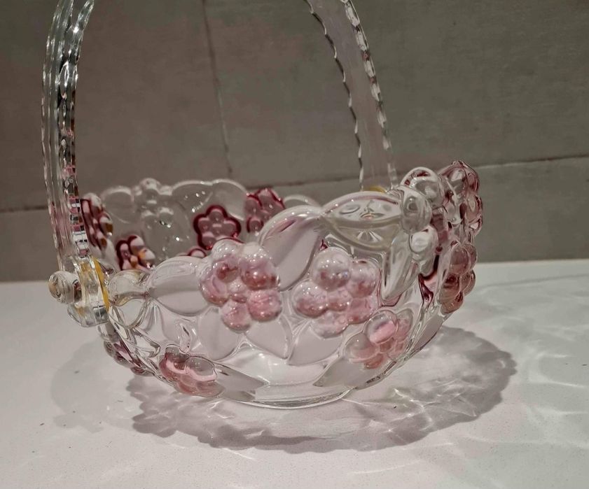 Fruteira e cesta em vidro acidado