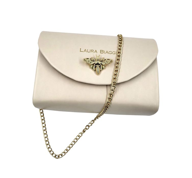 Torebka damska wizytowa kopertówka Laura Biaggi z pszczółką beż
