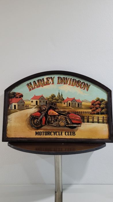 Quadro vintage HARLEY DAVIDSON MOTORCYCLE CLUB c/mota em relevo
