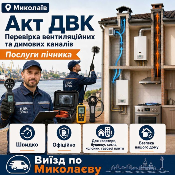 Перевірка димоходів і вентиляції у Миколаєві — оформлення Акту ДВК