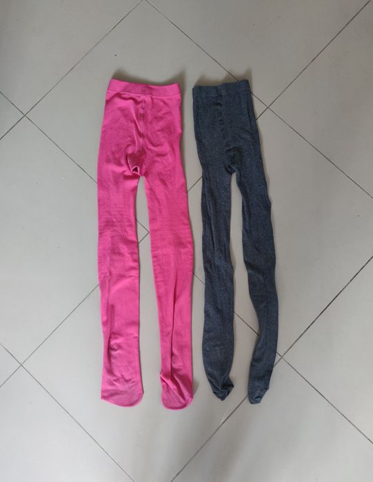 Dwie pary rajstop dla dziewczynki drubsze na zimę r. 134