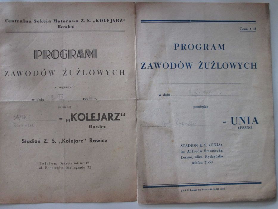 Programy Żużlowe Rawicz 1954/59 Wrocław Gniezno Łódż Rzeszów Warszawa