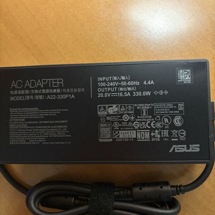 Блок Питания Зарядное Устройство Ноутбука Асус ASUS ROG Strix SCAR 17 18; Zephyrus 20V 16.5A 330W модель A21-330P1A, A22-330P1A, A23-330P1A, ADP-330AB