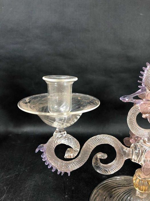 Par de Castiçais de Cristal de Murano Soprado - Século XIX Itália