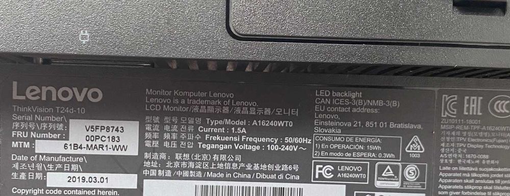 Lenovo ThinkVision T24d-10 24" LED monitor 1920x1200