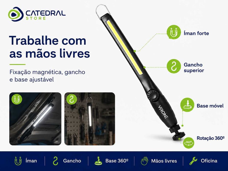 Lanterna de Trabalho LED COB 10W 400lm Recarregável VIRONE