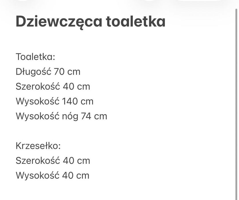 Toaletka Dziewczęca biała