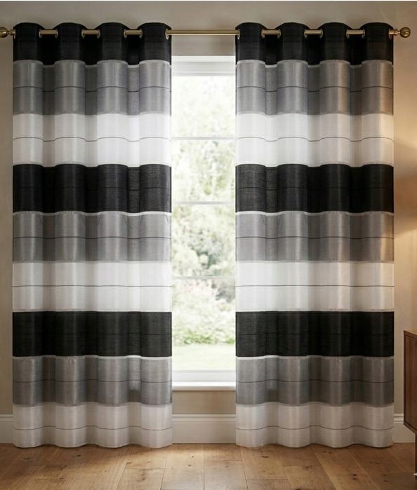 Komplet zasłon 140 x250 2 szt pasy :szary, biały, czarny