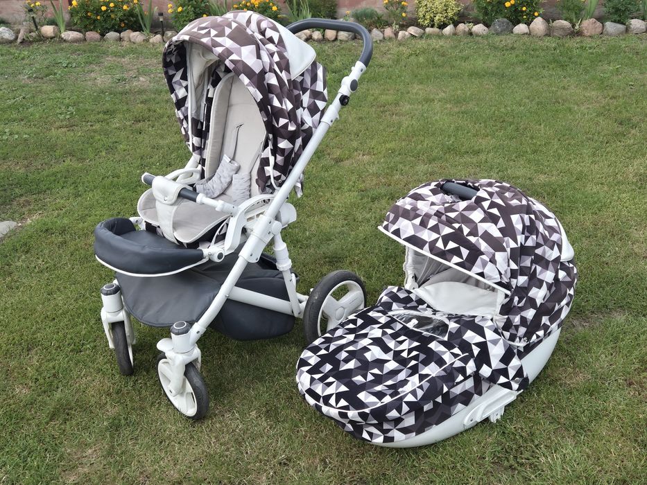 Wózek dziecięcy dla chłopca dziewczynki biało - szaro- czarny