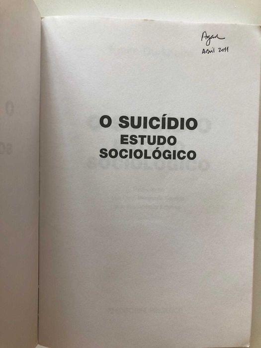 O Suicídio, Estudo Sociológico - E. Durkheim - Ótimo Estado | Portes Grátis