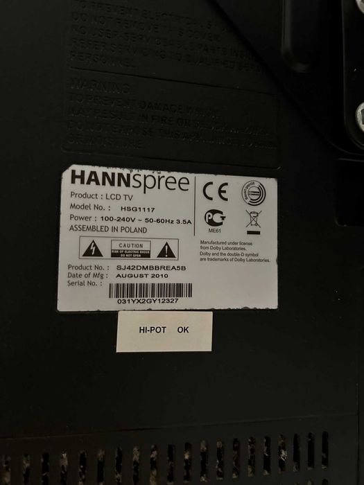 TELEVISÃO HANSPREE 42"".  2 entradas HDMI. Ótimo estado.