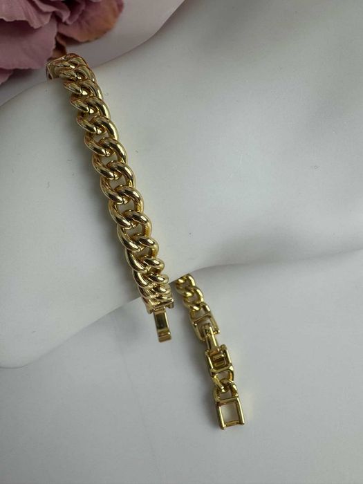 Bransoletka 19 cm elegancka szeroka złota stal nierdzewna b749