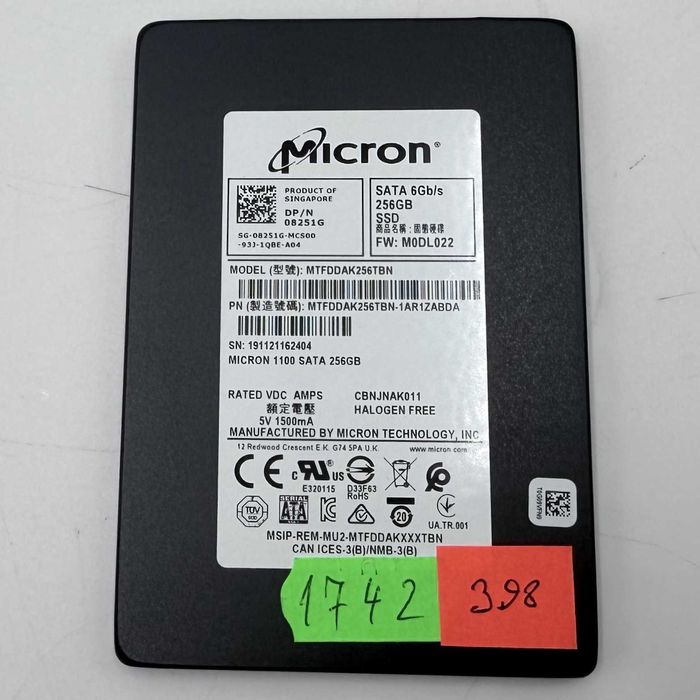 Dysk SSD Micron 1100 256GB 2.5 SATA GW3m FV S398