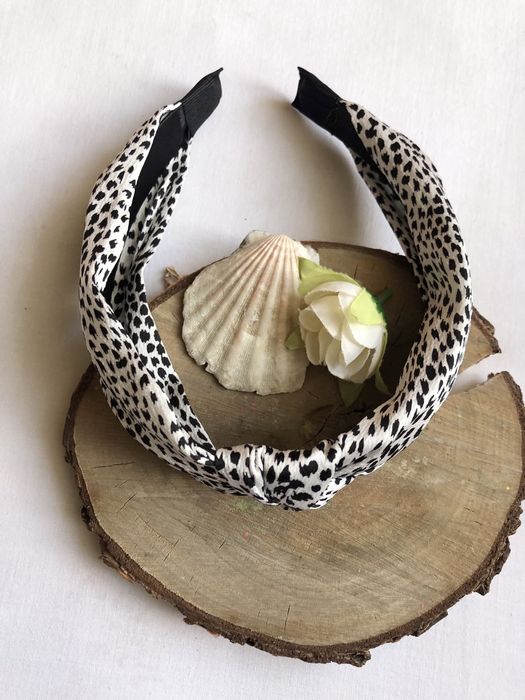 Opaska do włosów w stylu francuskim, Biała/Czarne Cętki