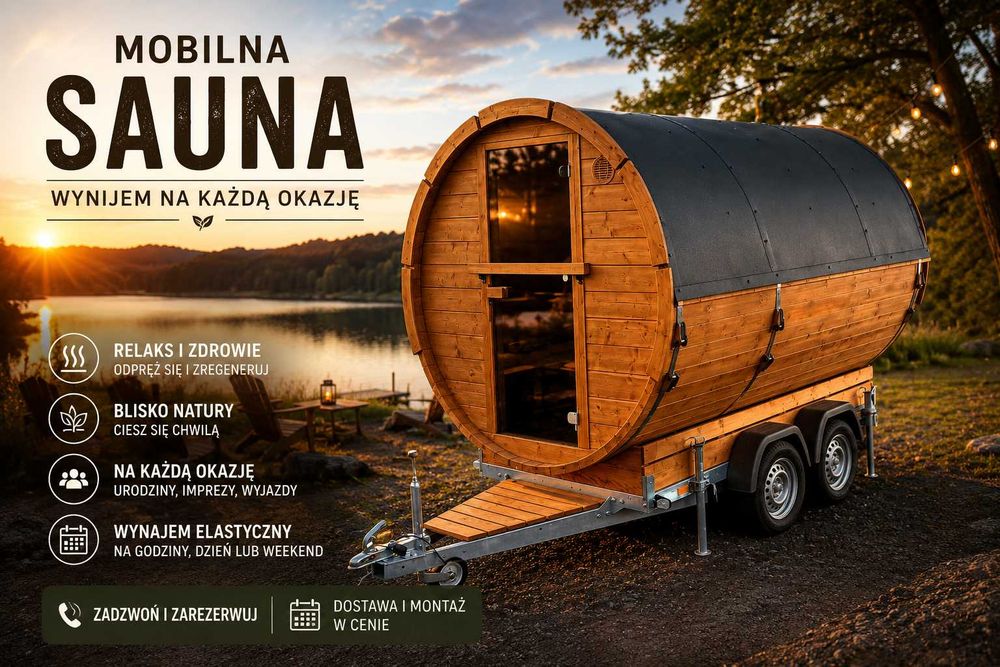 Mobilna sauna na wynajem w powiatach: tarnowski, gorlicki, dąbrowski, nowosądecki, brzeski, jasielski, dębicki, mielecki, ropczcyko-sędziszowski.