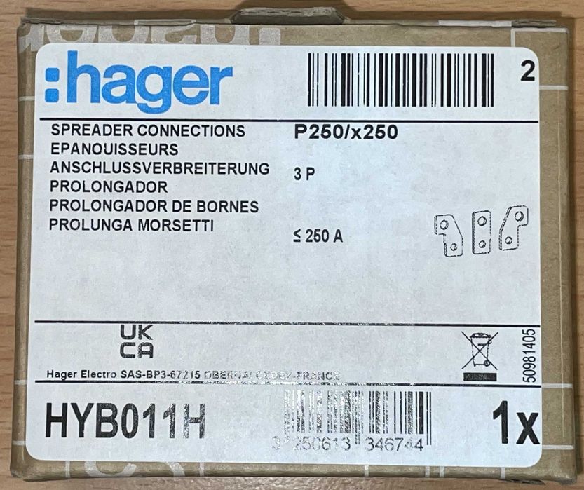 Hager HYB001H HYB011H HYB023H HYB019H Клемма Расширители Крышка 250А