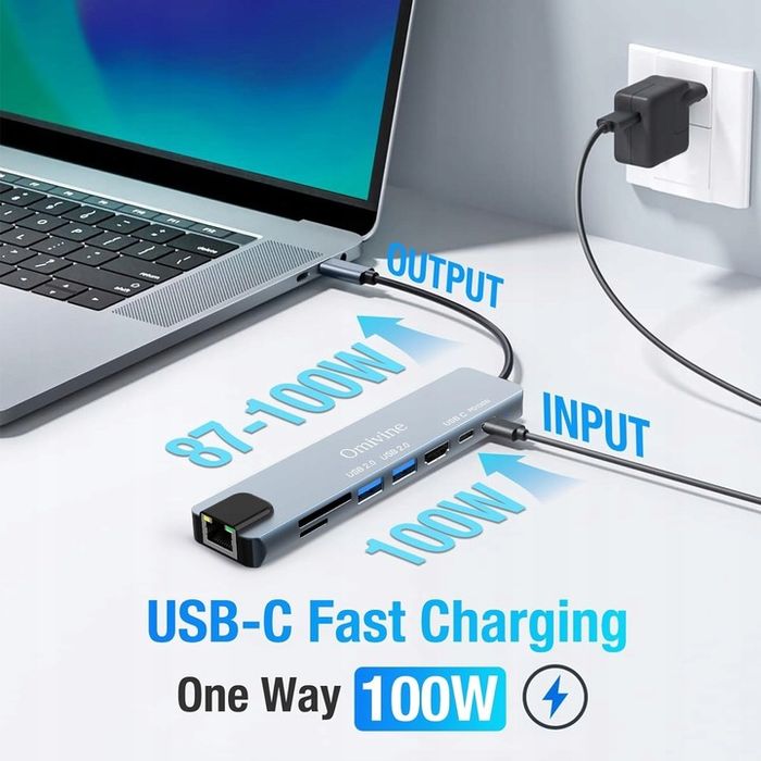 Omivine Hub USB C z Ethernet, 8 w 1 USB C Multiport Splitter z 100 W