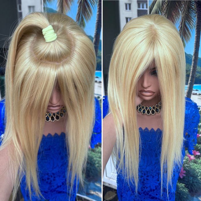 Натуральная накладка полная система шёлк кожа блонд волосы 50см 110 гр