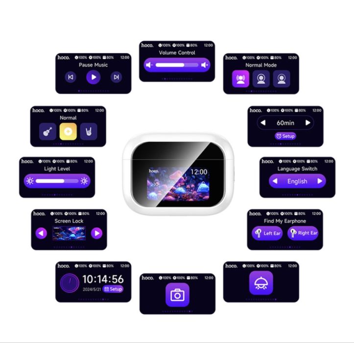 Hoco EW79 Bright ANC — Бездротові навушники з КОЛЬОРОВИМ ТАЧ-СКРИНОМ на кейсі! Bluetooth 5.4 + Шумозаглушення