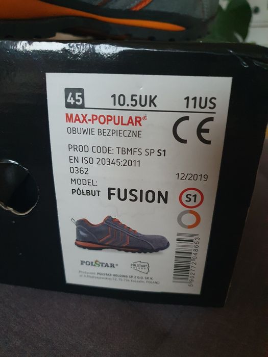 BMFS Półbuty robocze FUSION S1 SRA stal/pomarańcz MAX-POPULAR Polstar