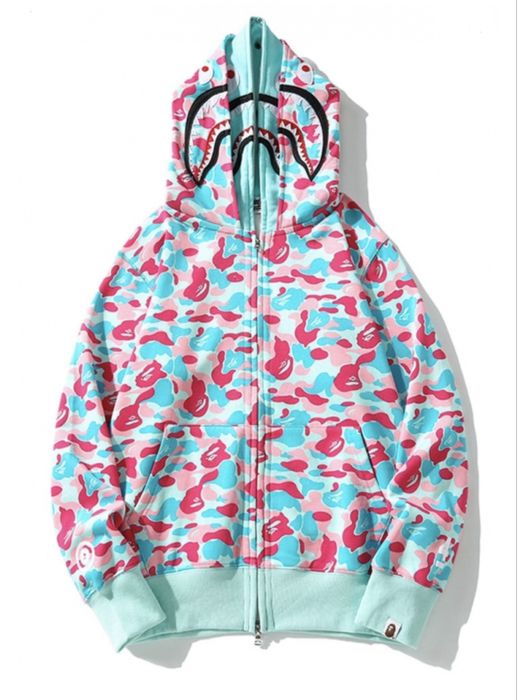 Худі bape aape by a bathing ape miami shark blue pink camo full