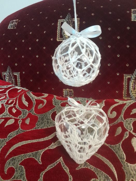 Bombka serce szydelkowe handmade 10 cm