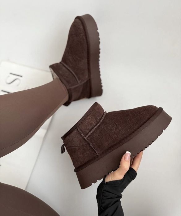 Замшеві уггі в шоколадному кольорі короткі сапожки ugg без лого