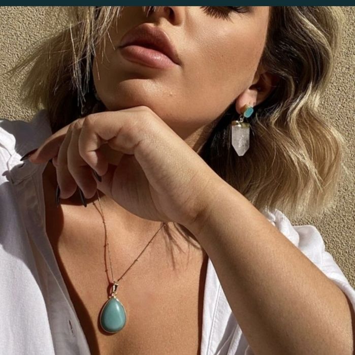 Naszyjnik pozłacany z naturalnym kamieniem amazonitem