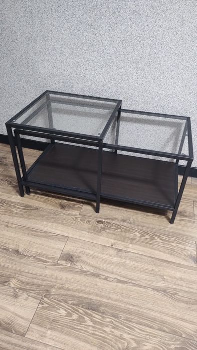 Stolik kawowy komplet zestaw czarny szkło casual japandi 90x50