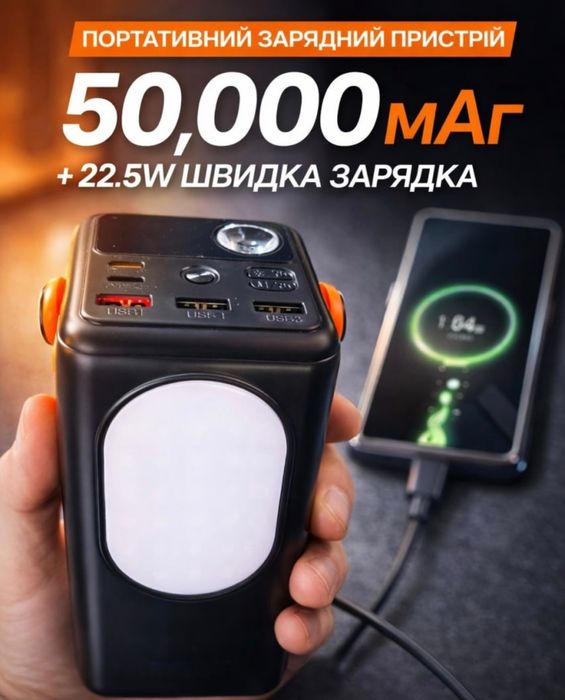 Повербанк Moltis 50 000 мА·год з швидкою зарядкою 22.5W, 3 USB, LED-ліхтар