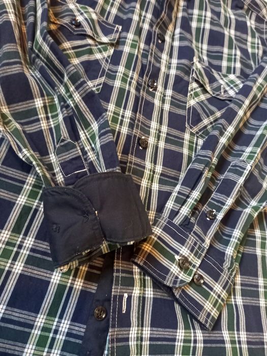 Чоловіча сорочка в клітинку картата рубашка в клетку синня зелена