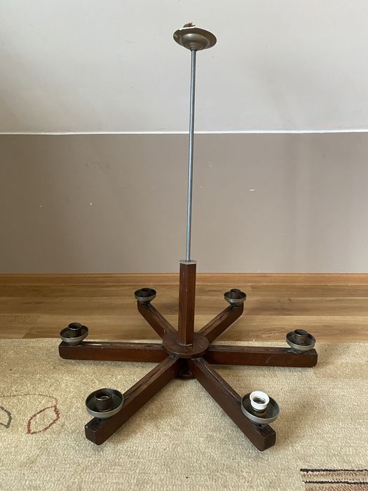 Art deco stary wielki drewniany żyrandol