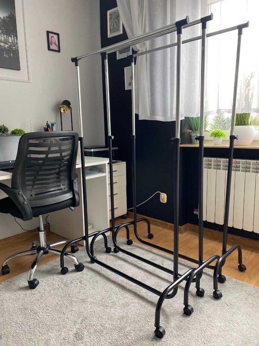 Zestaw 3x Wieszak Stojak na Ubrania Regulowany Stojący na Kółkach