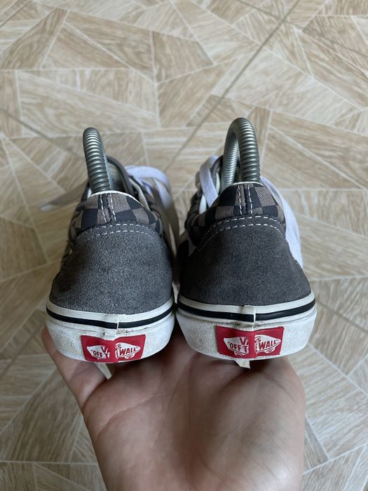 Кеды Vintage Vans Old Skool Checkered Grey Logo Suede
