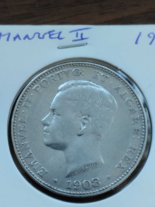 Moeda de 500 reis de 1908, de D. Manuel, em prata