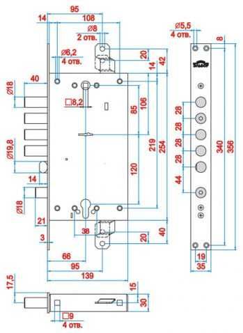 Врезной взломостойкий двухсистемный замок Эльбор Рубин 1.08.46