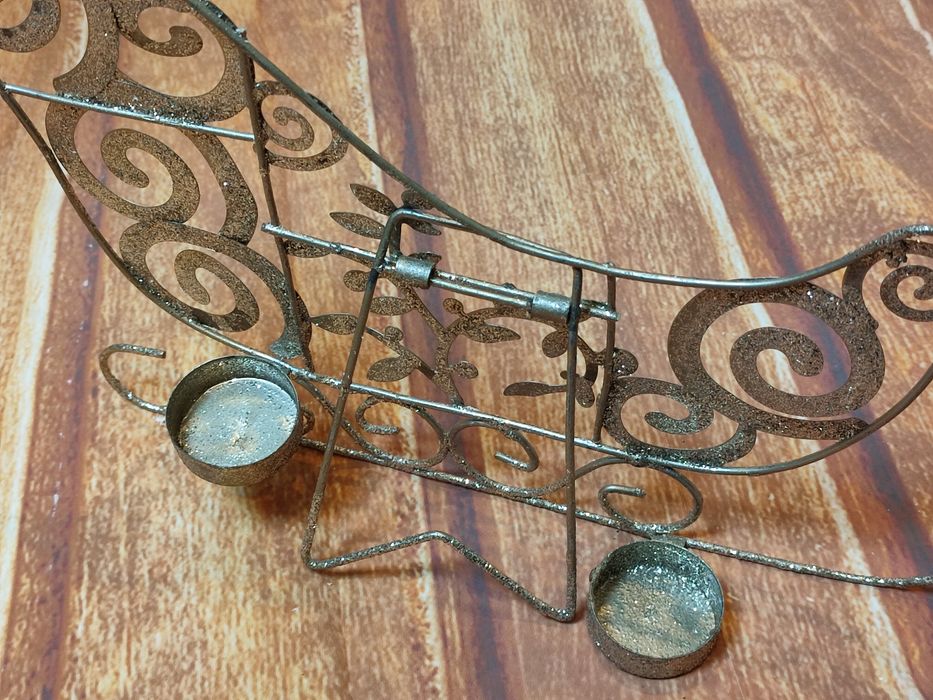 Новорічний металевий підсвічник сани з блискітками