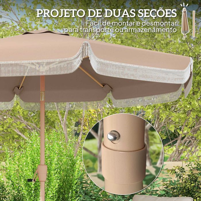 Chapéu de Sol de Jardim  com Ângulo Ajustável Manivela com Franja