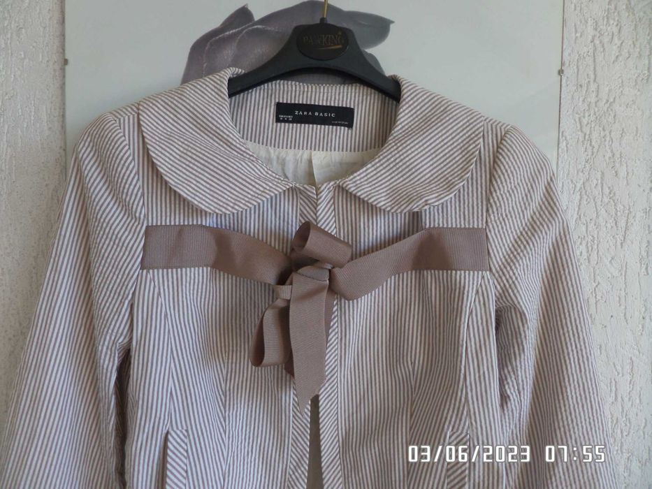 Zara krótka marynarka w paseczki z kokardą xs