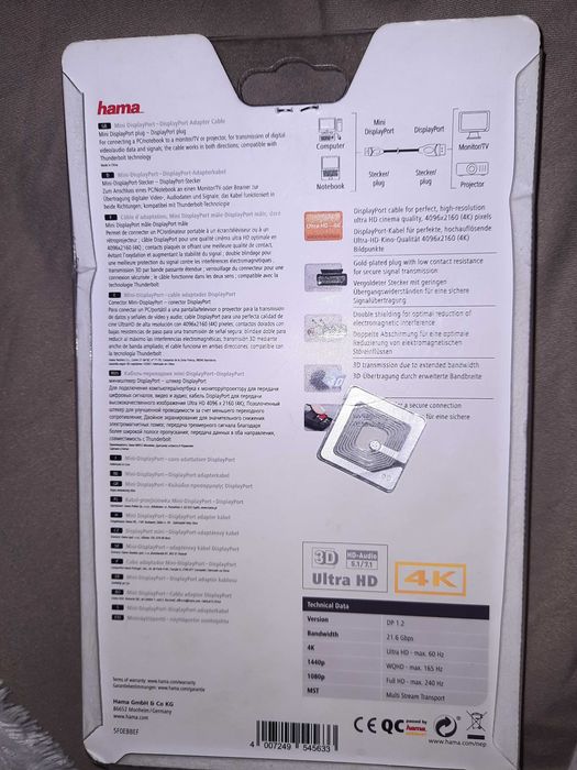 Hama KABEL MINI DISPLAYPORT 3D Ultra-HD 4K / 1,8m. Fabrycznie nowy
