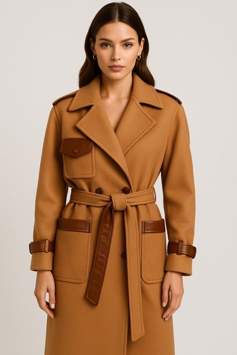 Пальто зі шкіряними вставками брендове