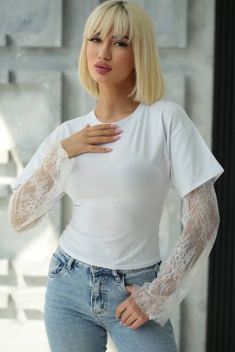 Лонг-футболка з мереживом